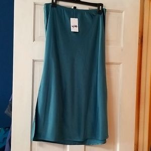 VYLETTE TEAL SATIN POLYESTER SZ L A LINE SKIRT